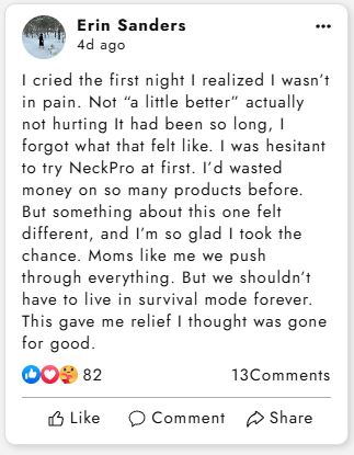Testimonial from Erin Sanders about NeckPro